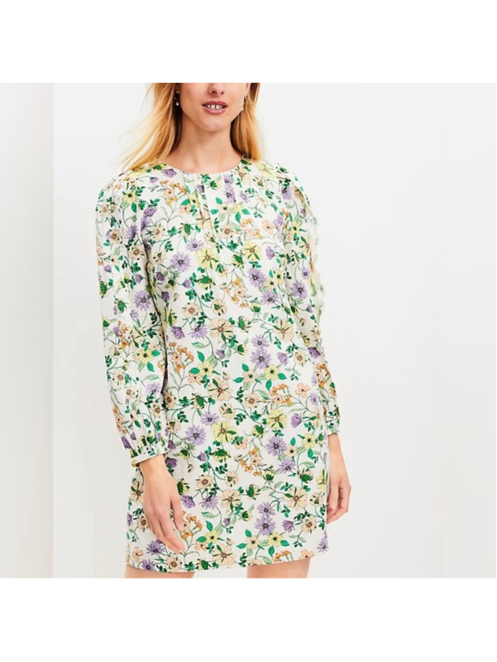 Women's LOFT Floral linen Long Sleeve Dress Size 12